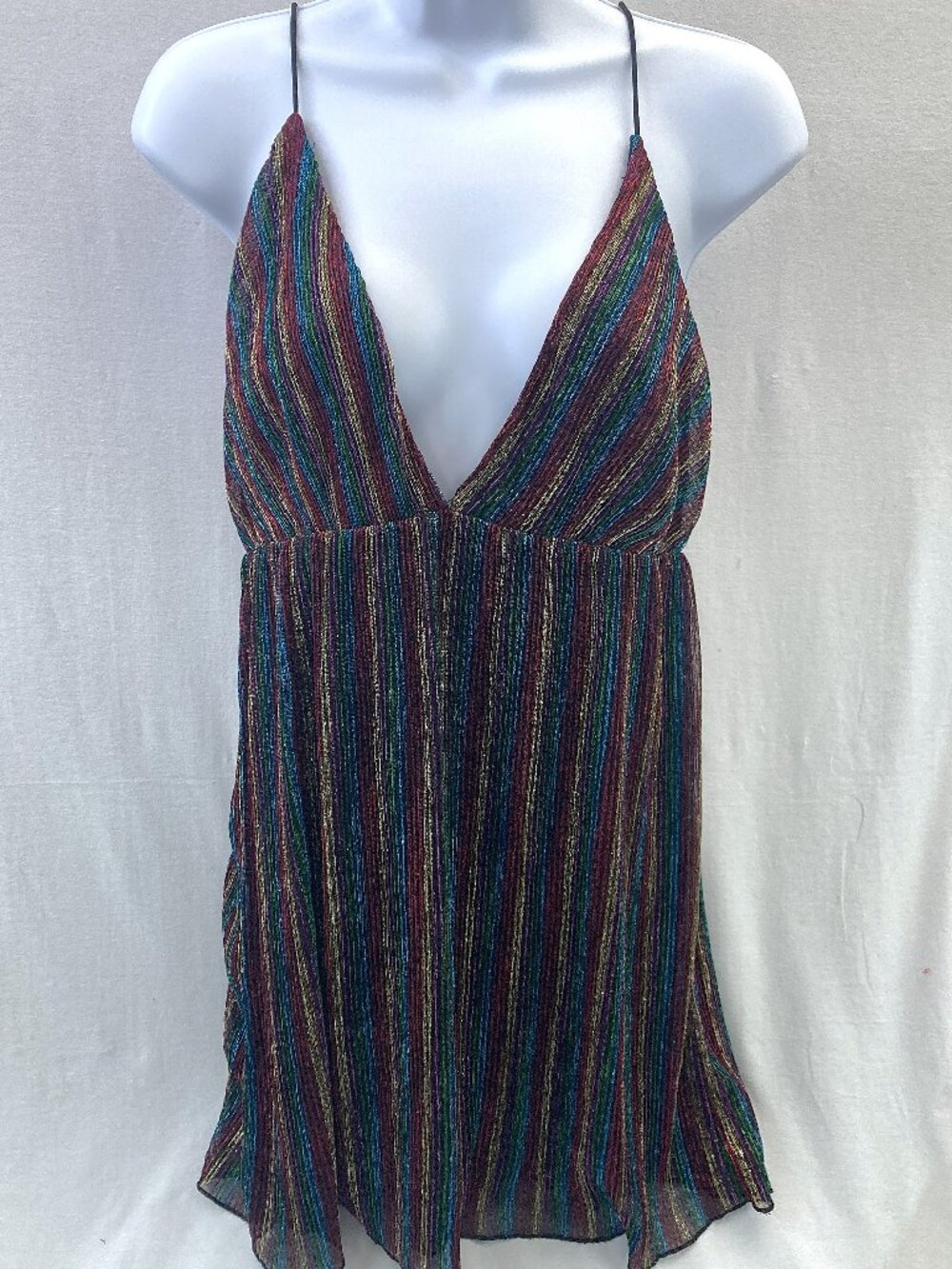 Forever 21 Vibrant Metallic Rainbow Striped Dress Size Medium
